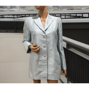 ellen tracy Silk Long Blazer Size 8 Sky Blue Taffeta Long Sleeve 3 Button Close
